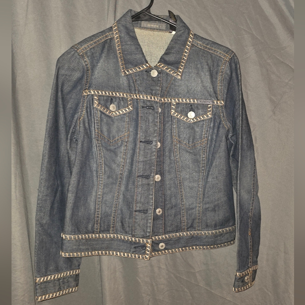 Liz Claiborne Dark Blue Denim Jacket with Cream Accents
